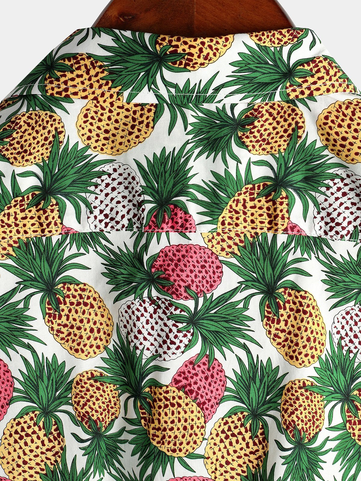 Holiday Pineapple Print Pocket Cotton Short Sleeve Shirt