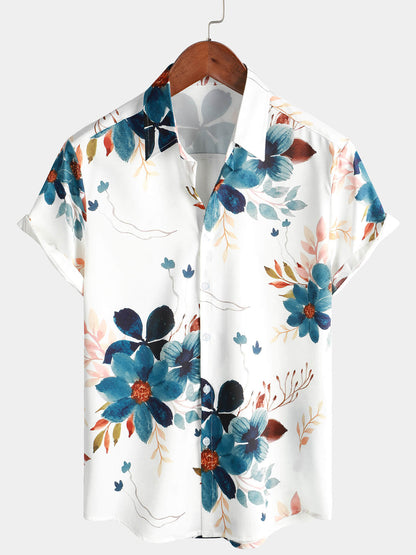 Flower Patterned Button Up Hawaiian Shirt