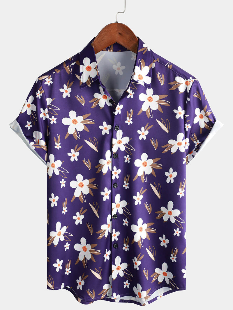 Summer Flower Print Casual Short Sleeve Shirt