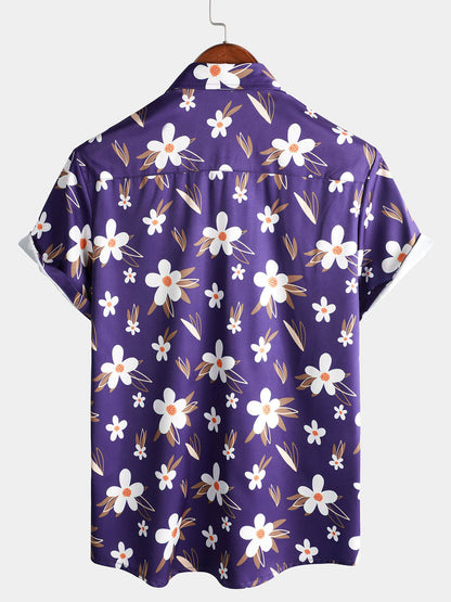 Summer Flower Print Casual Short Sleeve Shirt