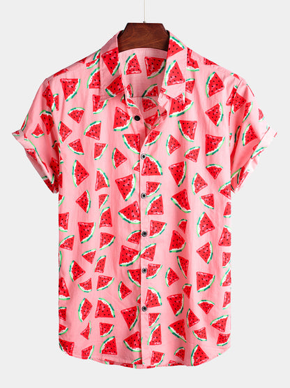 Watermelon Tropical Hawaii Fruit Print Cotton Shirt