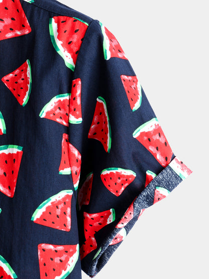 Watermelon Tropical Hawaii Print Cotton Shirt