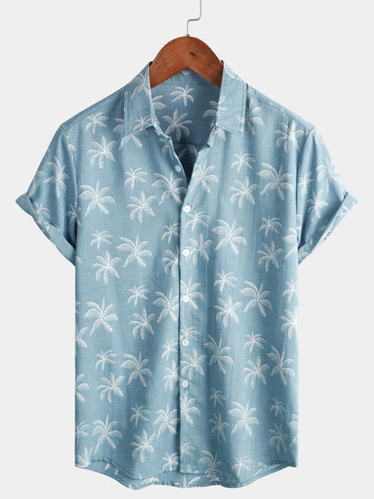 Tree Printed Summer Beach Short Sleeve Shirt