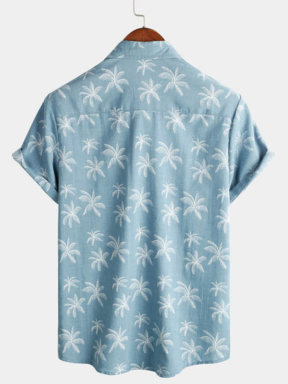 Tree Printed Summer Beach Short Sleeve Shirt