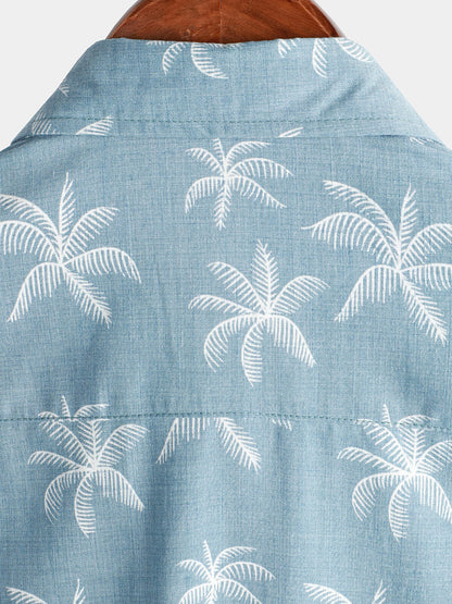 Tree Printed Summer Beach Short Sleeve Shirt