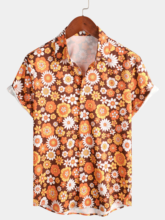 Vintage Flower Button Up Short Sleeve Shirt