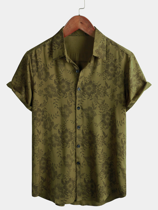 Short Sleeves Floral Pattern Summer Button Up Shirt