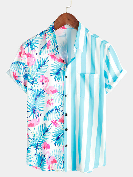 Striped And Flamingo Print Shirt