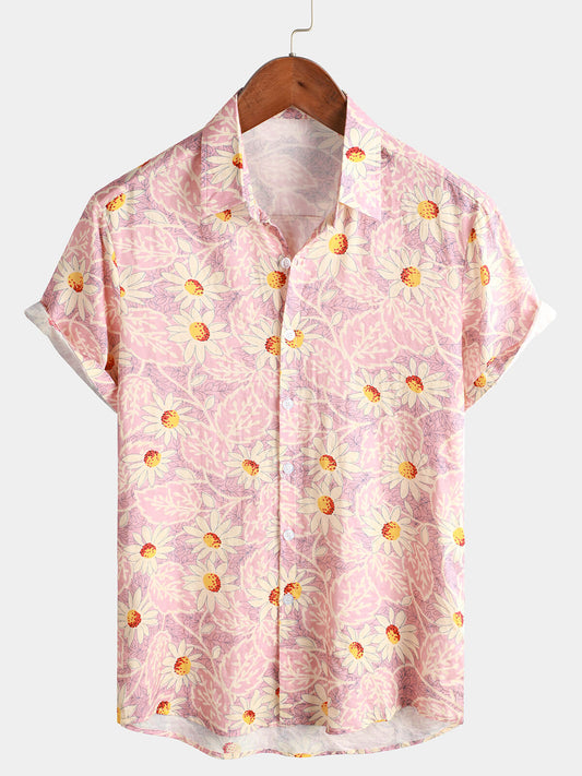 Daisy Flower Retro Beach Short Sleeve Shirt