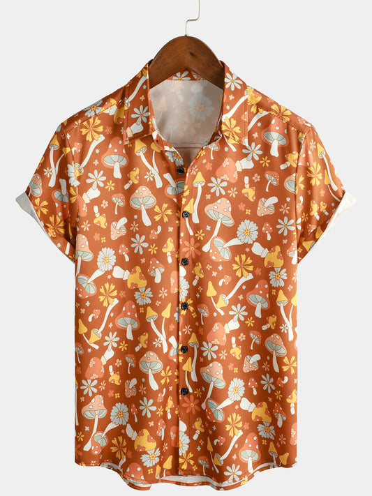 Floral Mushroom Print Short Sleeve Shirt