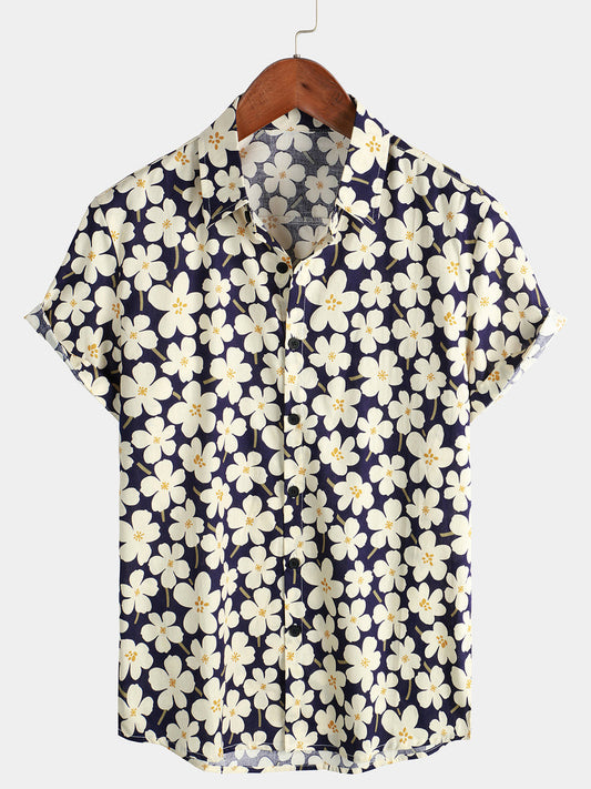 Holiday Casual Floral Print Short Sleeve Shirt