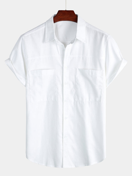 Solid Color Pocket Short Sleeve Shirt