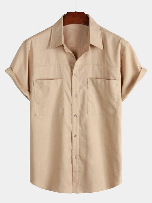 Two Pockets Solid Color Shirt