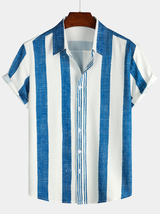 Vintage Vertical Striped Casual Short Sleeve Shirt