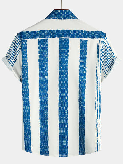 Vintage Vertical Striped Casual Short Sleeve Shirt