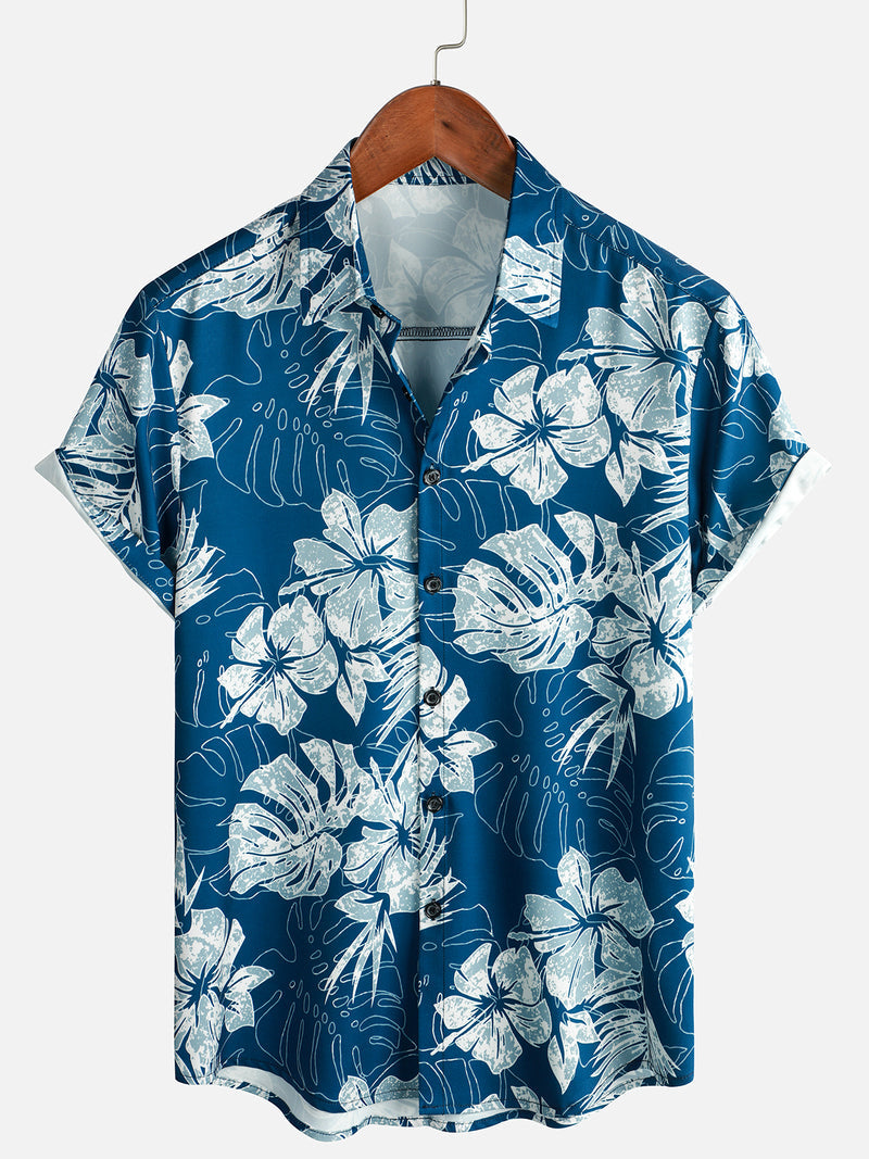 Tropical Print Beach Short Sleeve Hawaiian Shirt