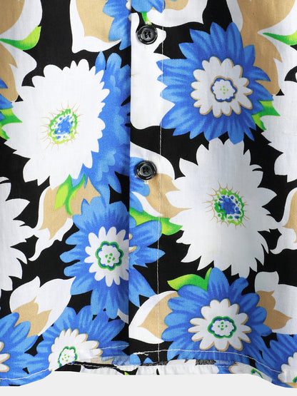 Floral Print Short Sleeve Blue Flower Shirt