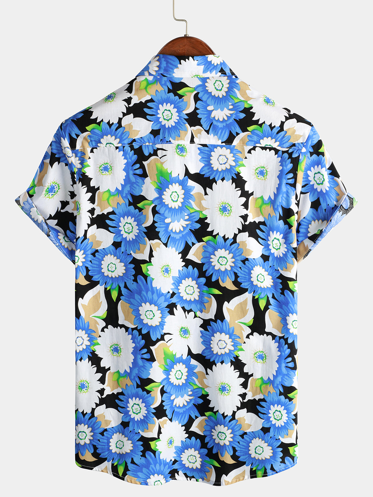 Floral Print Short Sleeve Blue Flower Shirt