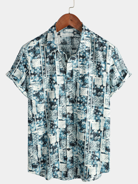 Paisley Floral Printed Vintage Short Sleeve Shirt