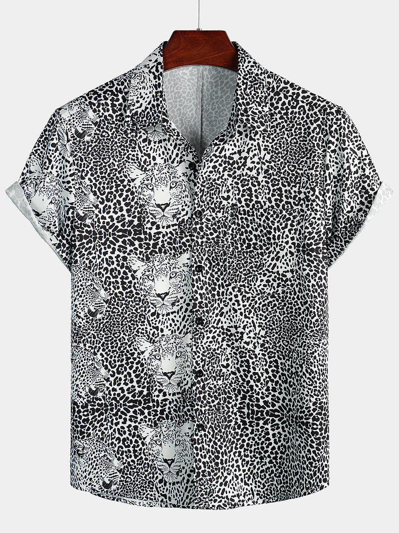 Leopard Pattern Summer Pocket Short Sleeve Shirt