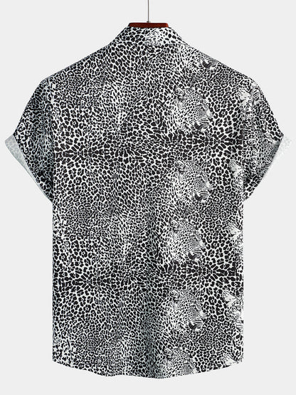 Leopard Pattern Summer Pocket Short Sleeve Shirt