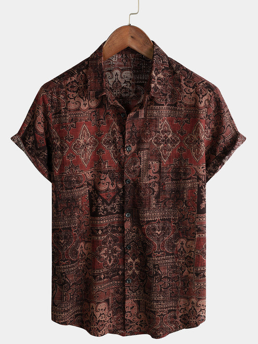 Retro Paisley Floral Print Short Sleeve Shirt