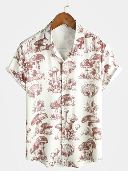 Retro Mushroom Print Summer Shirt