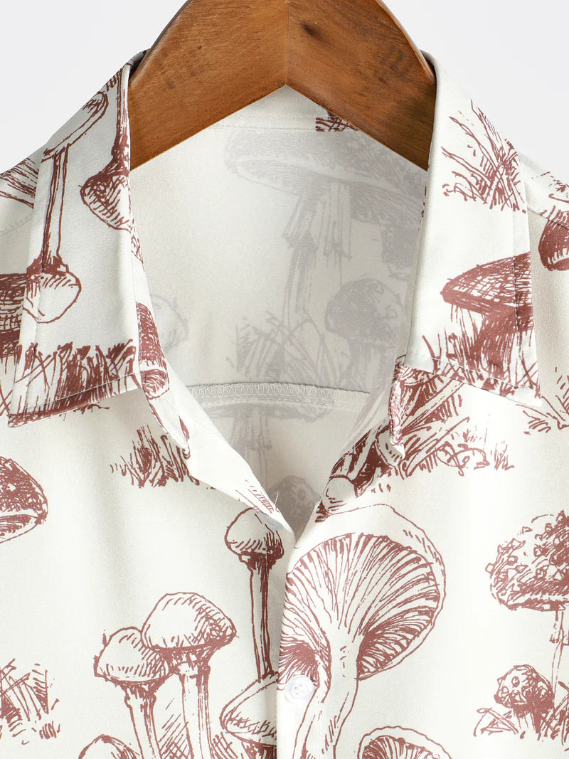 Retro Mushroom Print Summer Shirt