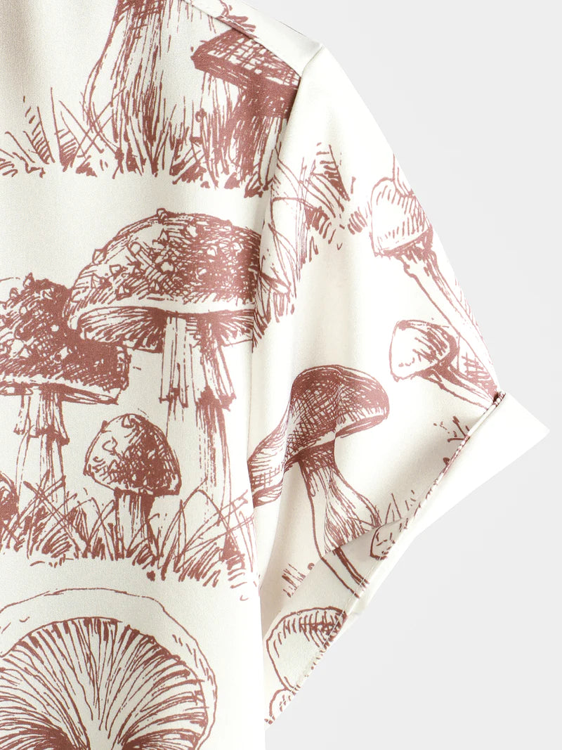 Retro Mushroom Print Summer Shirt