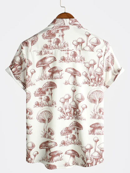 Retro Mushroom Print Summer Shirt