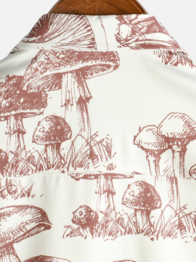 Retro Mushroom Print Summer Shirt