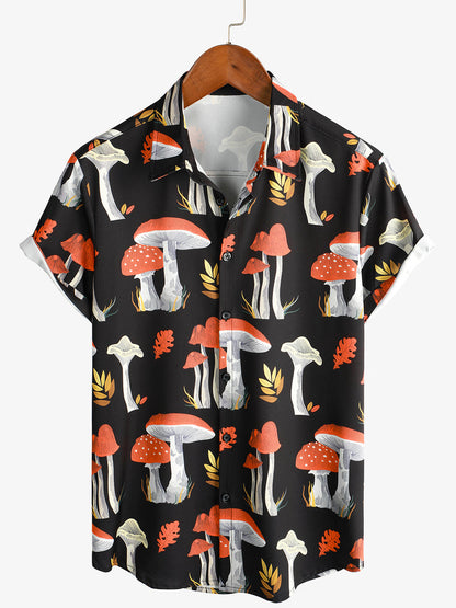 Mushroom Printed Short Sleeve Shirt