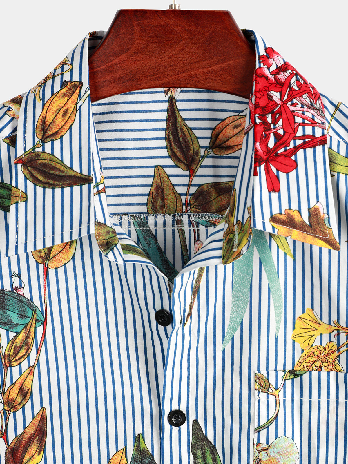 Striped And Flower Print Hawaiian Short Sleeve Shirt