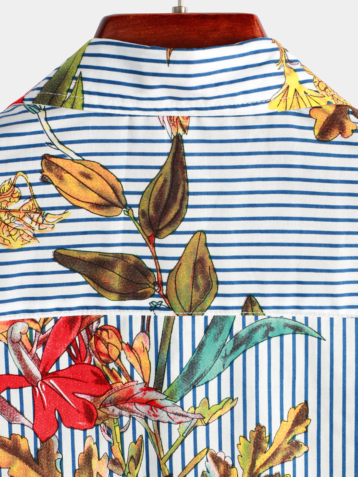 Striped And Flower Print Hawaiian Short Sleeve Shirt