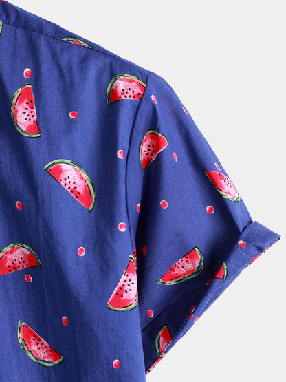 Watermelon Print Short Sleeve Hawaiian Shirt