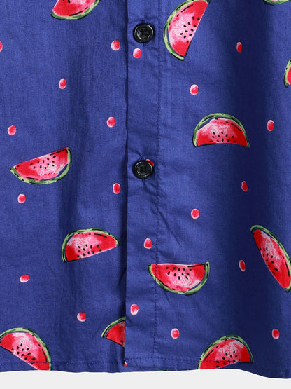 Watermelon Print Short Sleeve Hawaiian Shirt