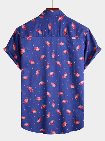 Watermelon Print Short Sleeve Hawaiian Shirt