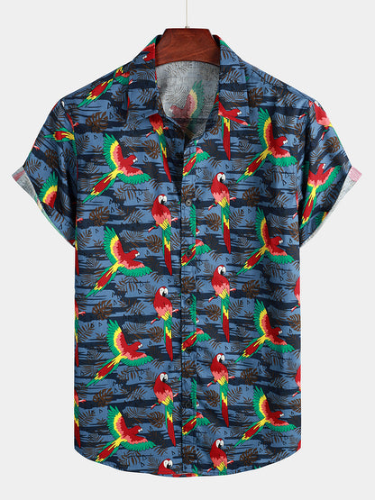 Parrot Printed Beach Short Sleeve Shirt