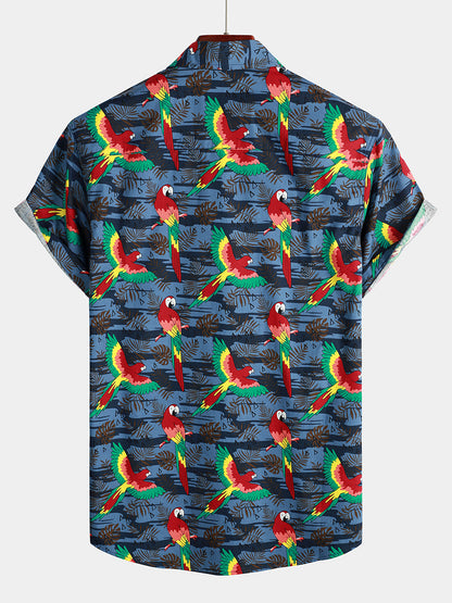 Parrot Printed Beach Short Sleeve Shirt