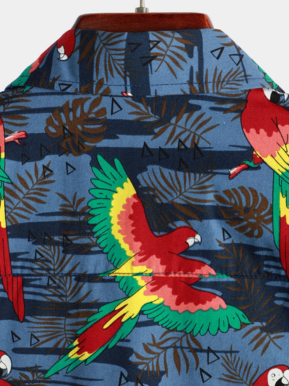 Parrot Printed Beach Short Sleeve Shirt