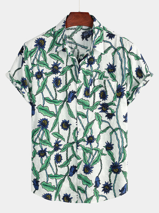 Summer Floral Print Short Sleeve Holiday Shirt