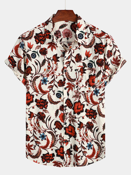 Floral Printed Pattern Short Sleeve Hawaiian Shirt