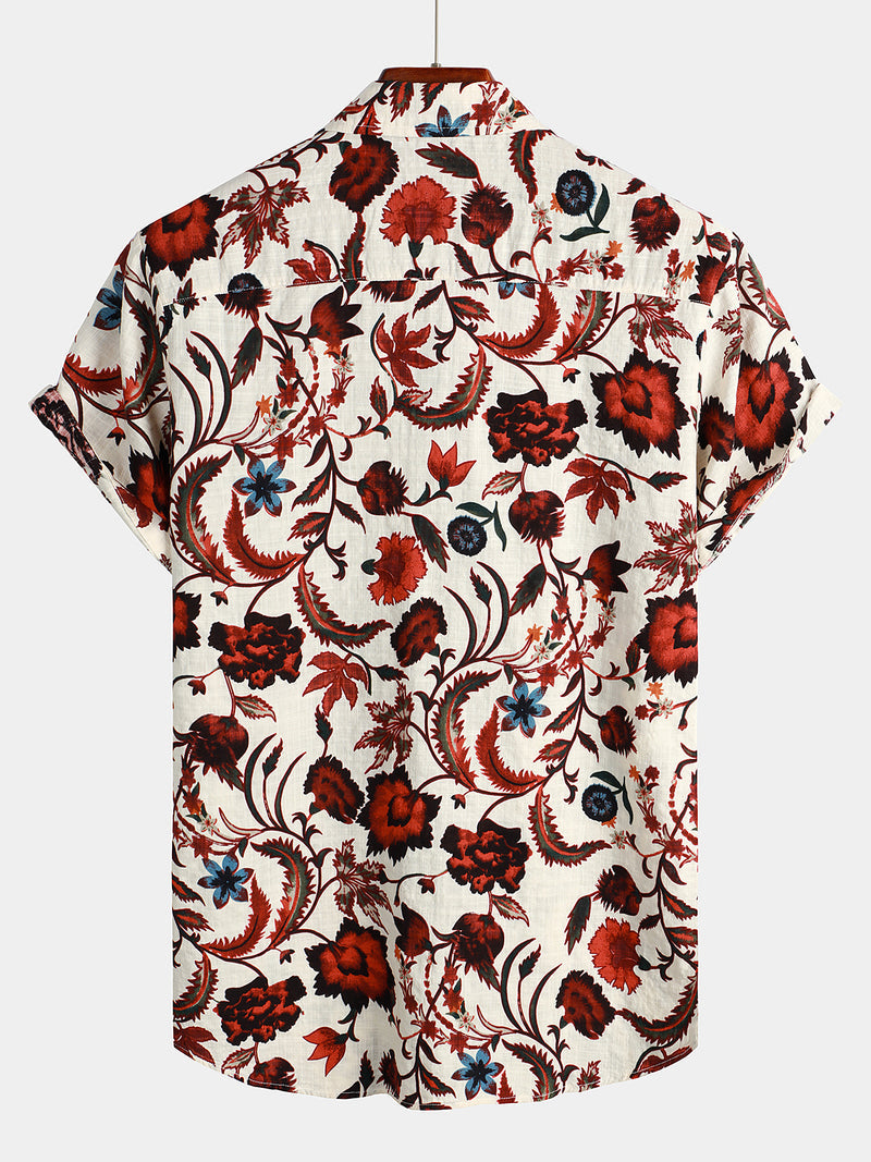 Floral Printed Pattern Short Sleeve Hawaiian Shirt