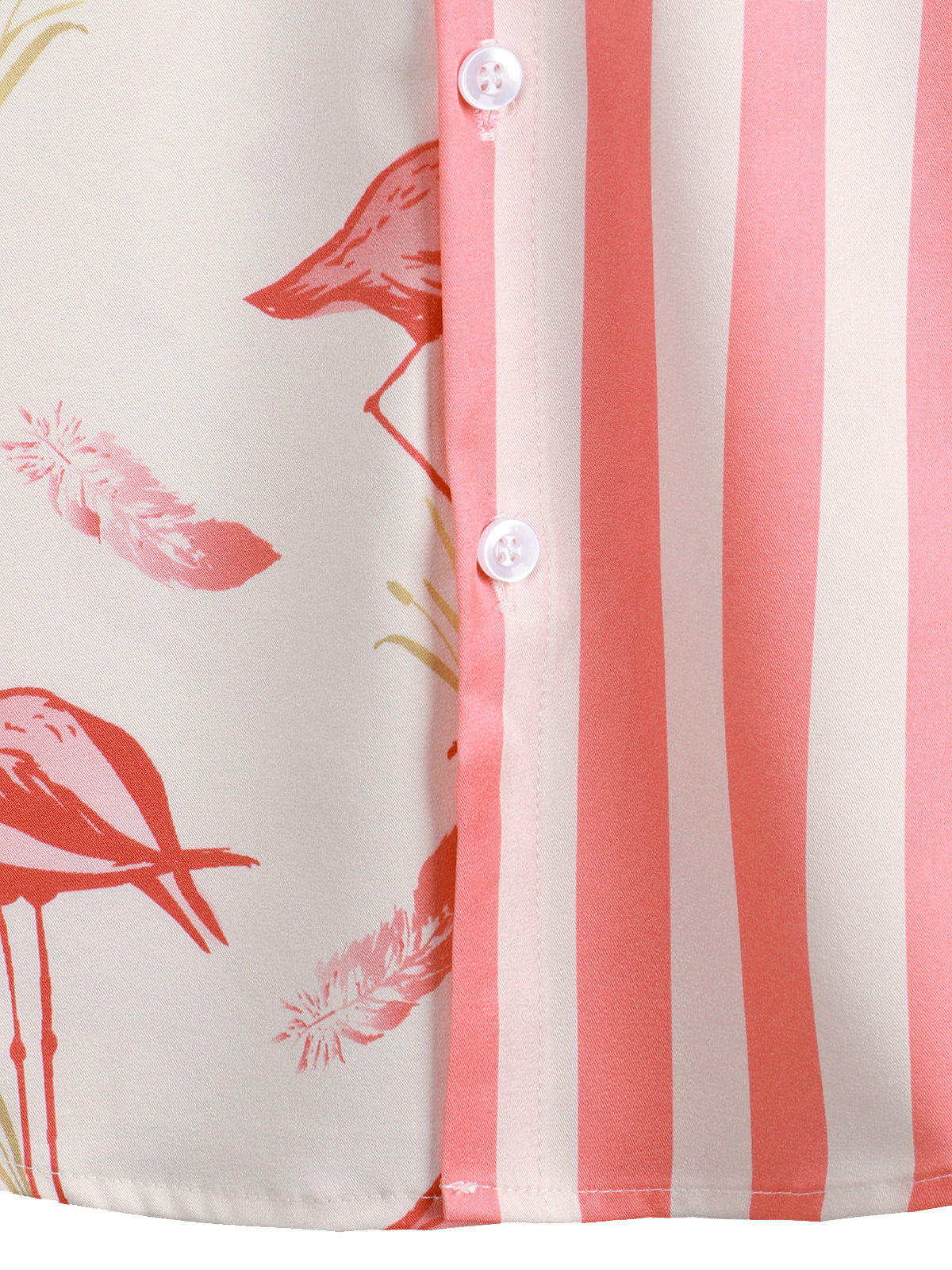 Flamingo And Striped Print Holiday Pocket Short Sleeve Shirt