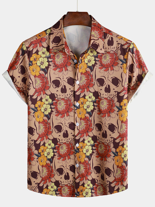 Retro Floral Print Vintage Casual Short Sleeve Shirt