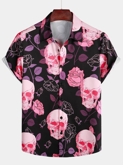 Flower Print Button Up Hawaiian Short Sleeve Shirt