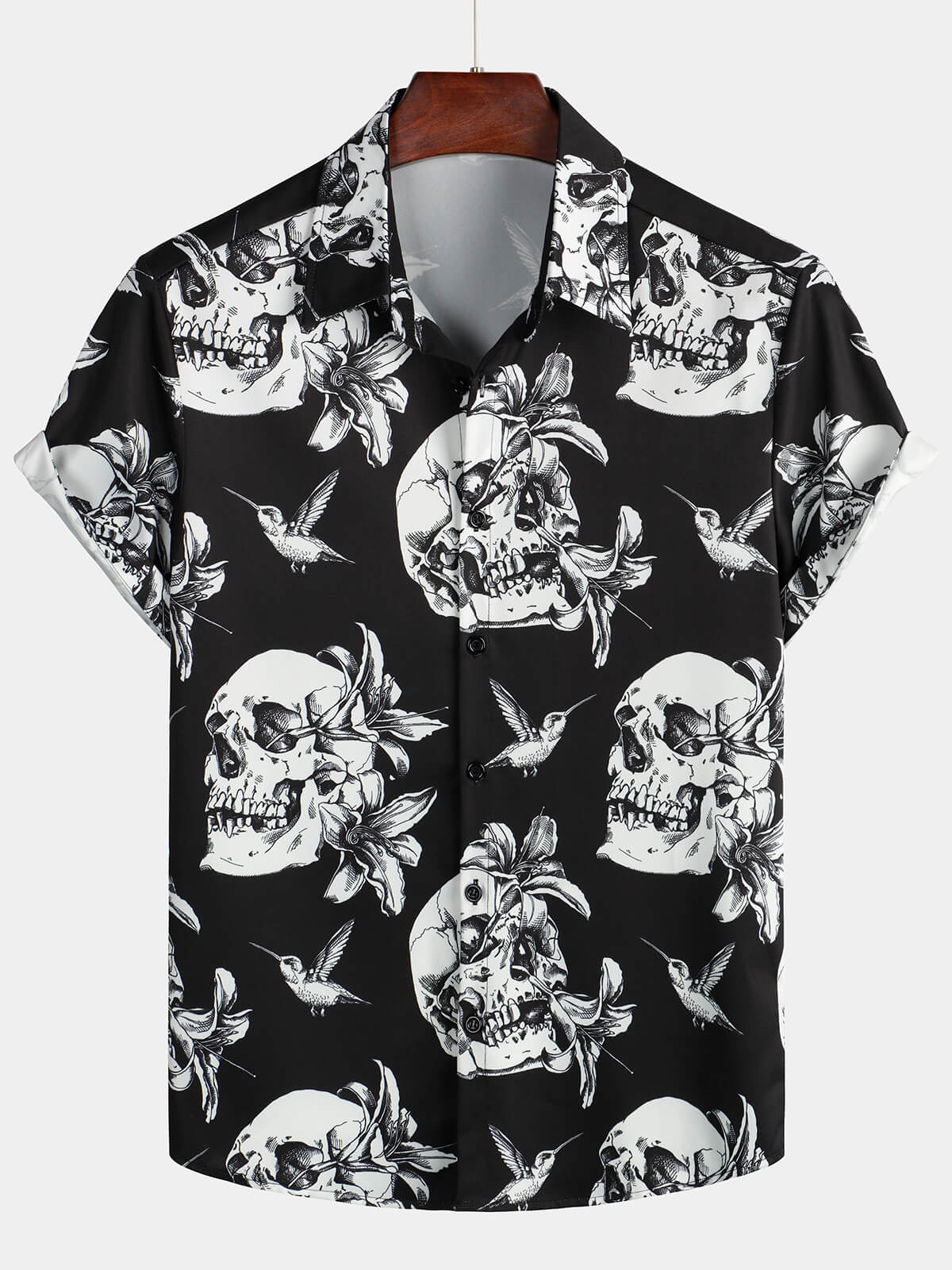 Button Up Printed Short Sleeve Black Hawaiian Shirt