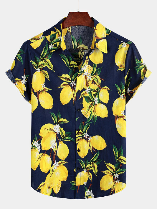 Tropical Yellow Lemon Print Shirt