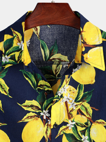 Tropical Yellow Lemon Print Shirt