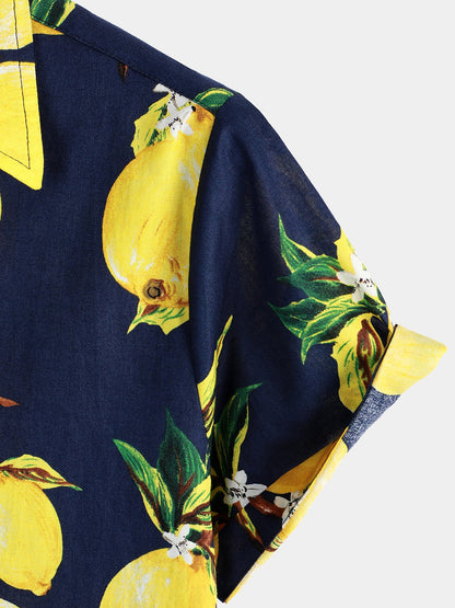 Tropical Yellow Lemon Print Shirt